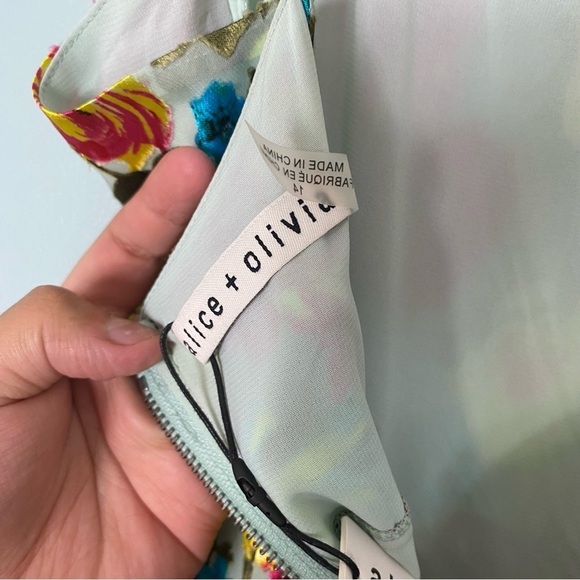 Alice + Olivia Christina Floral High Low Just Bloom Silk Blend Dress Midi Sz 14 - Picture 3 of 5